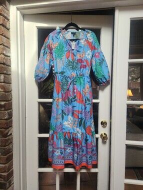 Talbot's NWT Multi-Colored Dress In Floral Print With Ruffle Hem; Petite Small